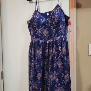 Navy faux crushed velvet floral dress